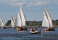 011_26059  Segelbootregatta auf der Elbe vor Ness-Sand; die Insel liegt vor Hamburg-Blankenese und ist unter Naturschutz gestellt. Im Vordergrund berquert ein Tuckerboot und fhrt Richtung Cranz.  www.christoph-bellin.de