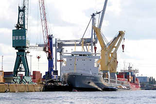 8389 Blick vom Ellerholzhafen in den Oderhafen - Frachtschiffe liegen am Sthamer Kai, sie werder beladen oder die Fracht gelscht.